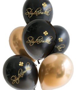 Czarne Balony ze Złotym "Studniówka" , 6 szt.