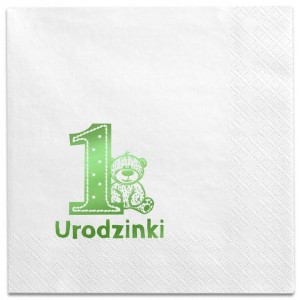 Białe Serwetki z Misiem "1 Urodzinki", 12 szt.