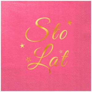 Różowe Serwetki ze Złotym Nadrukiem "Sto Lat!", 12 szt.