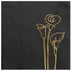 Czarne Serwetki z Liliami 33x33, 12 szt.