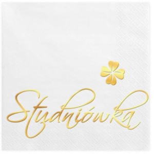Białe Serwetki ze Złotym Nadrukiem "Studniówka" 24x24, 12 szt.