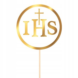 Komunijny Topper na Tort "IHS" 13cm, 1 szt.