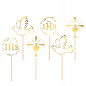 Komunijne, Złote Toppery na Tort, 6 szt.