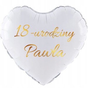 Biały Balon w Kształcie Serca, Personalizowany na Urodziny