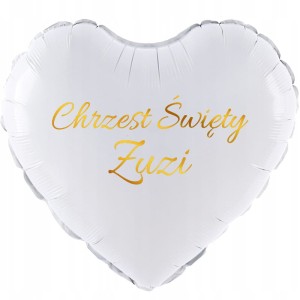 Biały Balon w Kształcie Serca Personalizowany na Chrzest