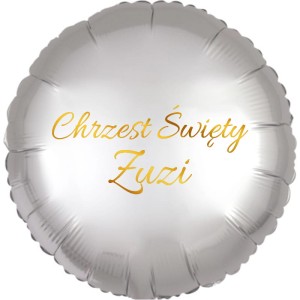 Okrągły Srebrny Balon Personalizowany na Chrzest