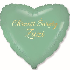 Zielony Balon w Kształcie Serca Personalizowany na Chrzest