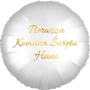 Okrągły Biały Balon Personalizowany, Komunijny