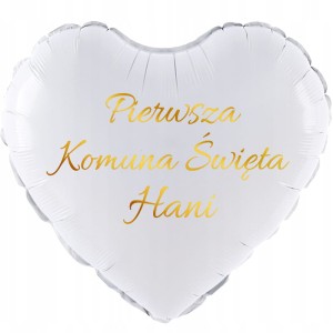 Biały Balon w Kształcie Serca Personalizowany, Komunijny