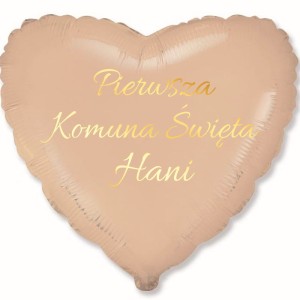 Beżowy Balon w Kształcie Serca Personalizowany, Komunijny