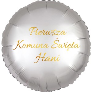 Okrągły Srebrny Balon Personalizowany, Komunijny