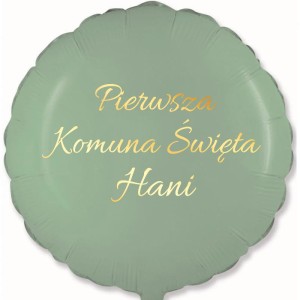Okrągły Zielony Balon Personalizowany, Komunijny