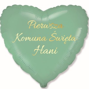 Zielony Balon w Kształcie Serca Personalizowany, Komunijny