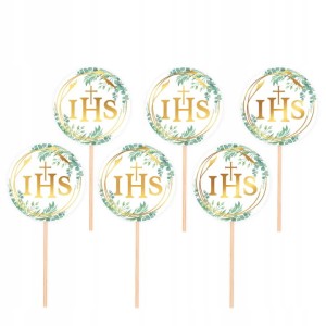 Komunijne Toppery na Tort "IHS", 6 szt.