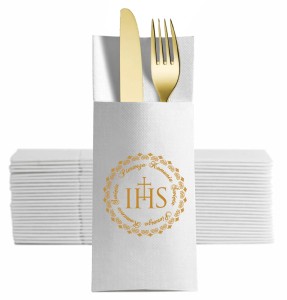 Komunijne Etui na Sztućce ze Złotym Wzorem, 12 szt.