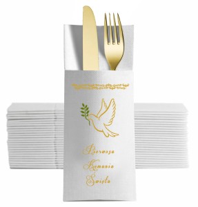 Komunijne Kieszonki na Sztućce z Gołębiem, 12 szt.