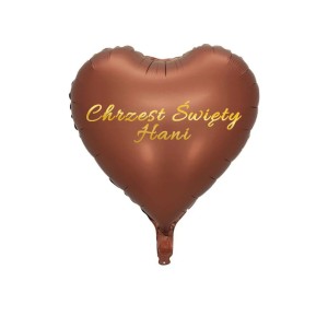 Personalizowany Balon na Chrzest - Brązowe Serce 45cm