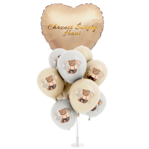 Personalizowany Beżowy Zestaw na Chrzest z Misiem