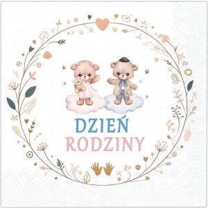 Papierowe Serwetki na Dzień Rodziny z Misiami, 12szt