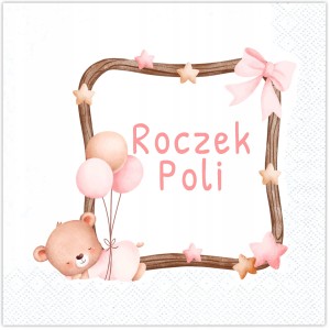 Serwetki Personalizowane na Roczek z Misiem, 12 szt.