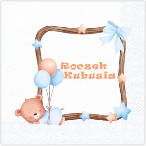 Serwetki Personalizowane na Roczek z Misiem, 12 szt.