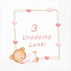 Serwetki Personalizowane Urodzinowe z Misiem, 12 szt.