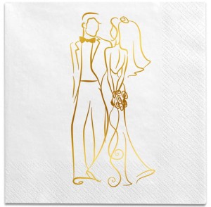 Ślubne Serwetki Papierowe ze Złotym Wzorem, 12 szt.