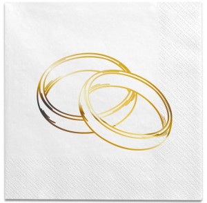 Ślubne Serwetki Papierowe ze Złotymi Obrączkami, 12 szt.