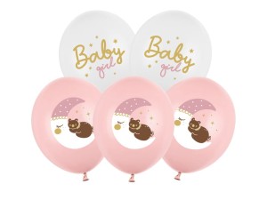 Różowo-Białe Balony "Baby Girl", 6 szt.