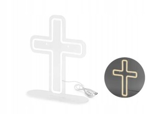 Krzyż Świecący Neon LED, Biały 41x30cm