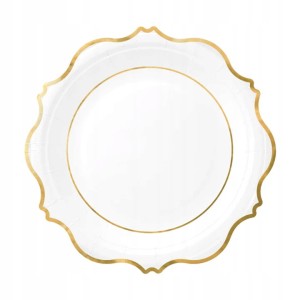 Talerzyki papierowe biało złote 18cm, 6szt