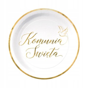 Talerzyki papierowe Pierwsza Komunia Święta 18cm, 6szt