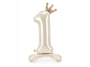 Stojący balon foliowy liczba 1 z koroną Pierwsze Urodziny Roczek 84cm