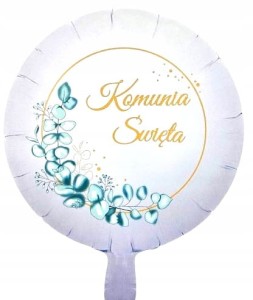 Balon foliowy biały okrągły Pierwsza Komunia Święta 45cm 1szt.