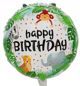 Balon foliowy Urodzinowy Happy Birthday Zwierzątka 45x45 cm 1szt.