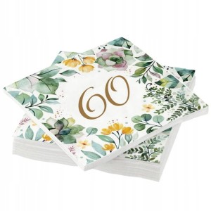 Serwetki 60 Urodziny w kwiaty 20szt. 33x33 cm