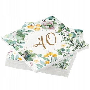Serwetki 40 Urodziny w kwiaty 20szt 33x33cm
