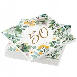 Serwetki 50 Urodziny w kwiaty 20szt. 33x33cm
