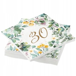 Serwetki 30 Urodziny w kwiaty 20szt. 33x33cm