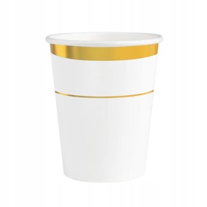 Kubeczki papierowe białe złote Komunia 270ml 6szt.
