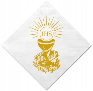 Serwetki Białe 33x33 cm IHS Kielich 12 szt. Komunia Chrzest Ślub