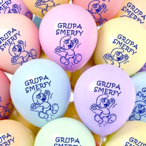 Balony kolorowe z nadrukiem napis Grupa Smerfy 10szt.