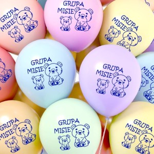 Balony kolorowe z nadrukiem napis Grupa Misie 10szt.