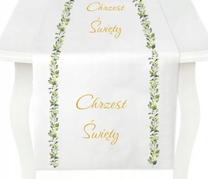 Bieżnik na Chrzest Święty - 40 cm x 240 cm Zielony Wzór