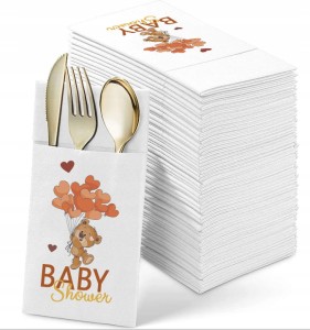 Kieszonki na Sztućce na Baby Shower Białe 20x8 cm 12 szt.