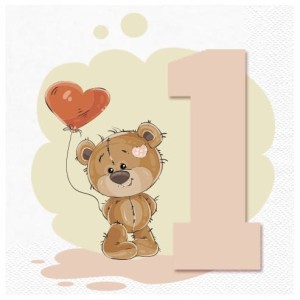 Serwetki na Roczek "Miś" Białe, 20 szt.