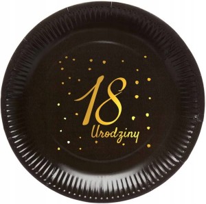 Talerzyki papierowe czarne "18 Urodziny" - 6 szt.