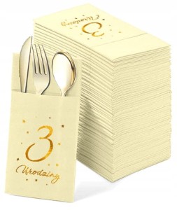 Kieszonki na Sztućce Na urodziny Kremowe 3 Urodziny