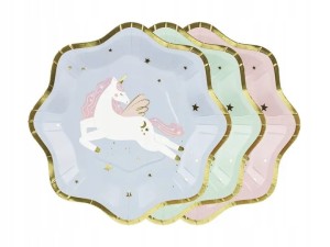 Talerzyki papierowe Jednorożec, mix kolorów, 18x18 cm 6szt.