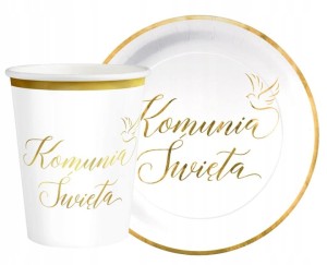 Zestaw Kubeczki Talerze Pierwsza Komunia Święta komplet 12szt